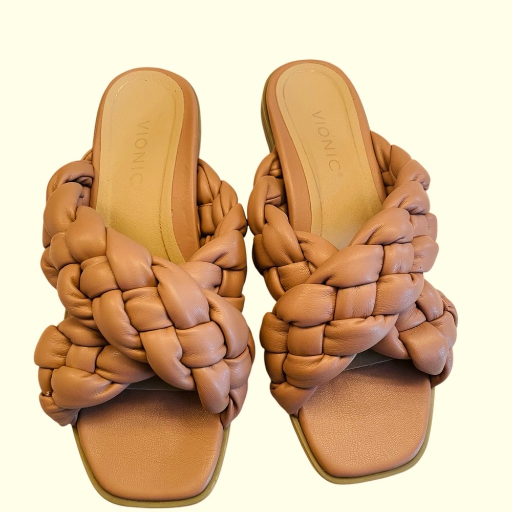 Vionic Kalina Women's Slide Braided Sandals Tan Size 7 1/2